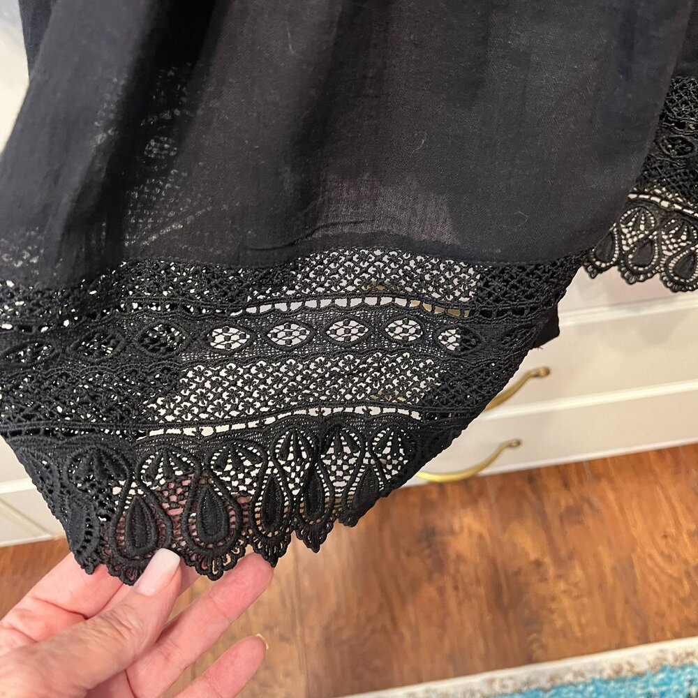 ELLOS Black ¾ Sleeve Crochet Trim Pintucked Blouse (Size 1X – 22/24) - Picture 5 of 8